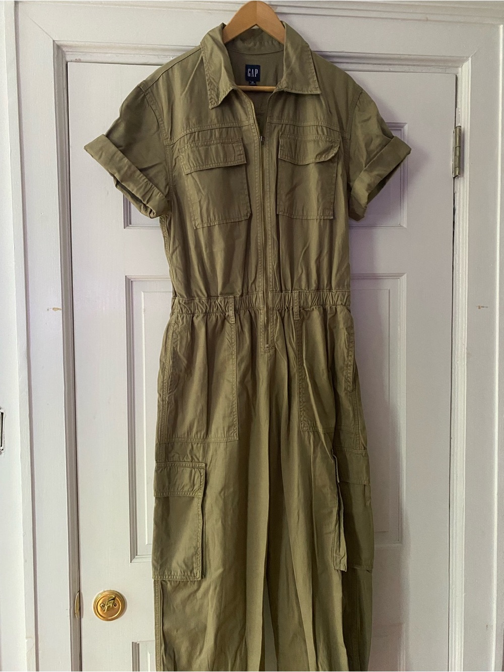 GAP Khaki Zip Up Utility Jumpsuit